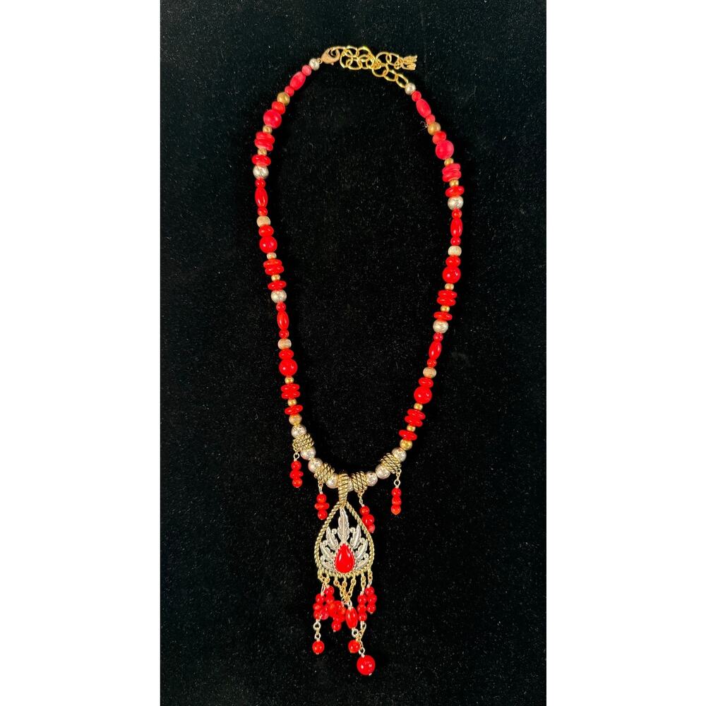 Carolyn Pollack American West Sterling Silver & Brass Red Coral Necklace 18”